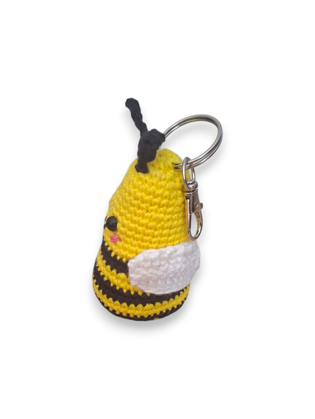 Abeille amigurumi porte-clé crochet jaune vue de côté droit
