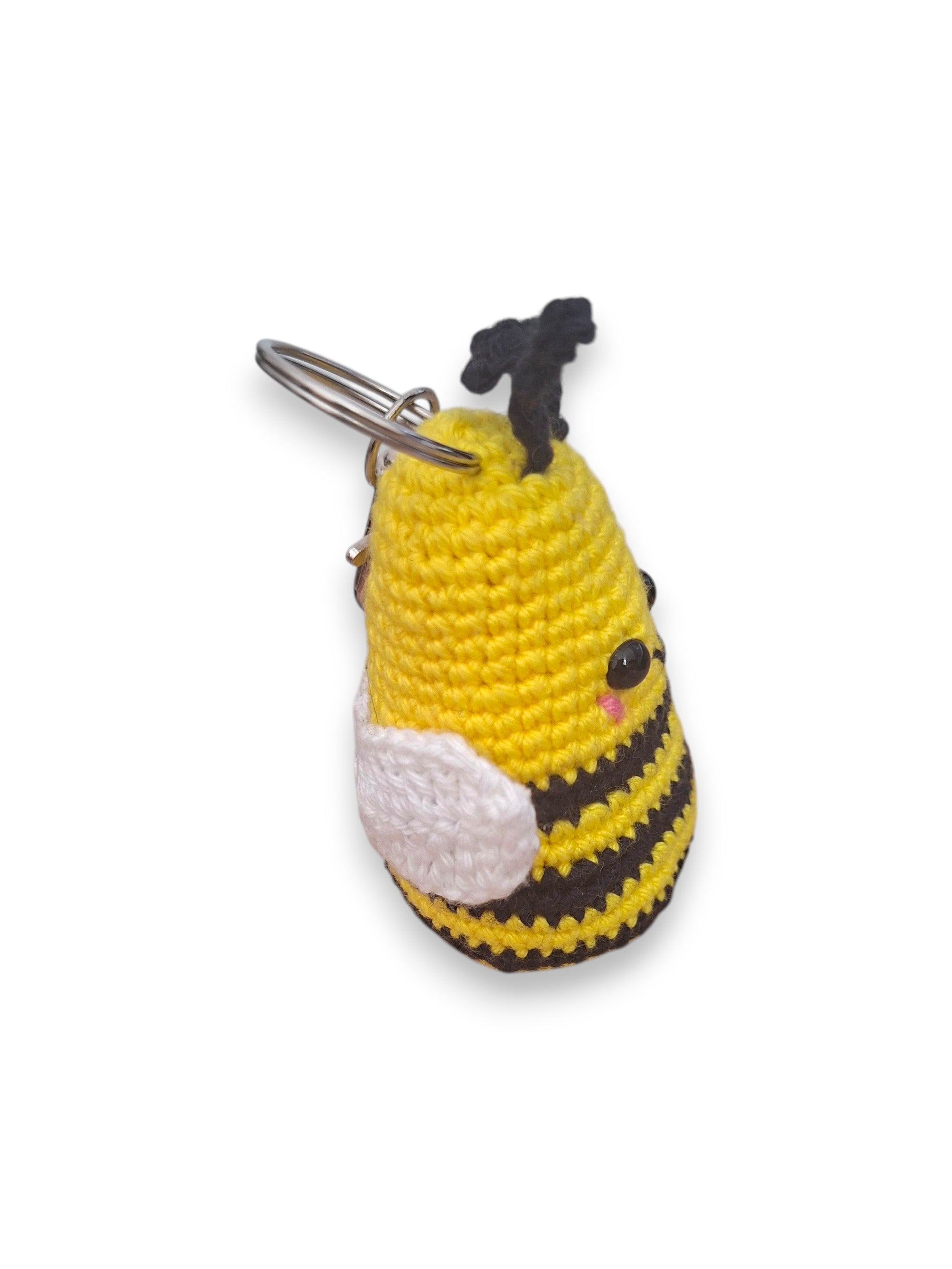 Abeille amigurumi porte-clé crochet jaune vue de côté gauche