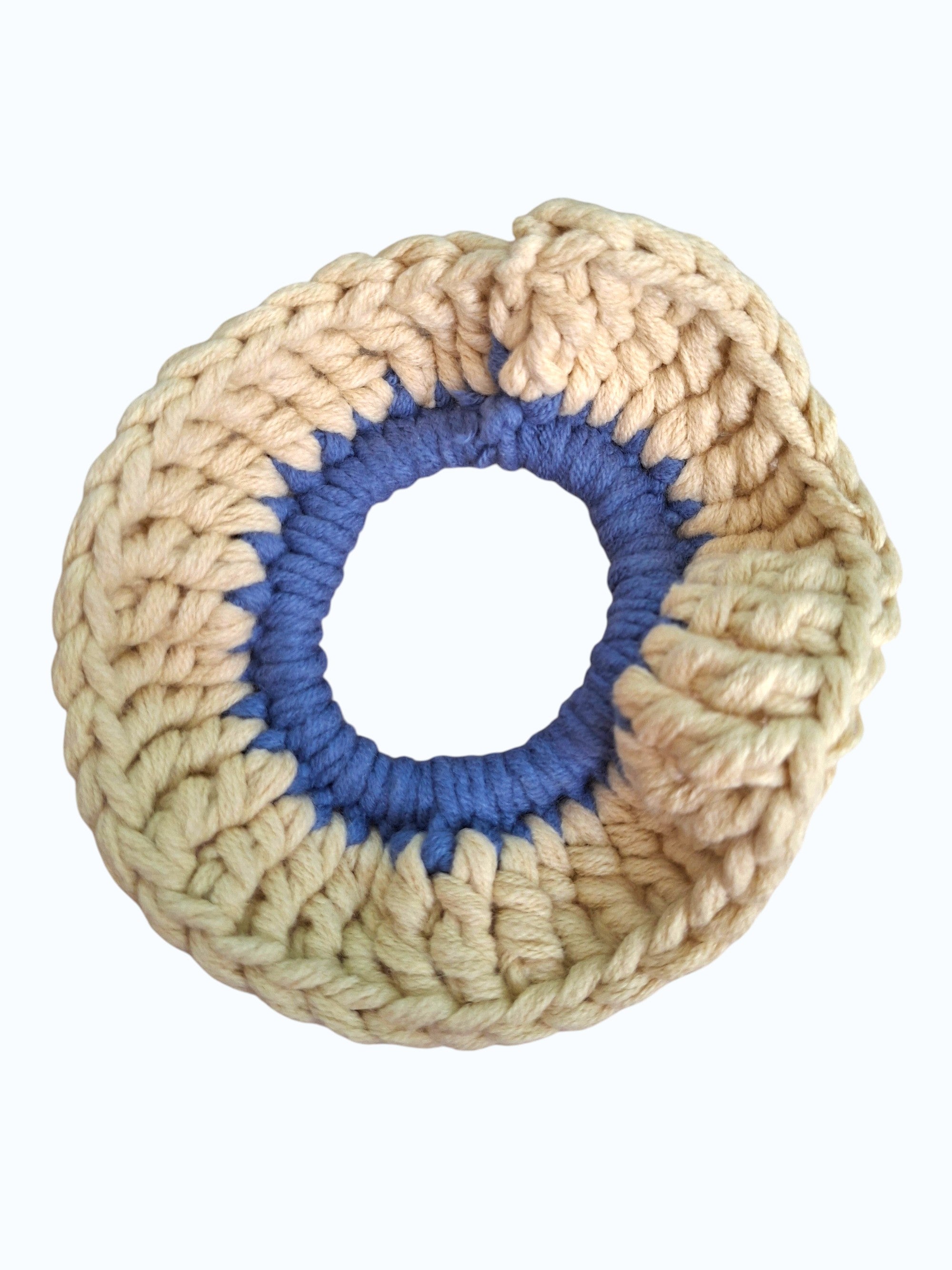 Chouchou en Crochet Crème et Bleu Coton