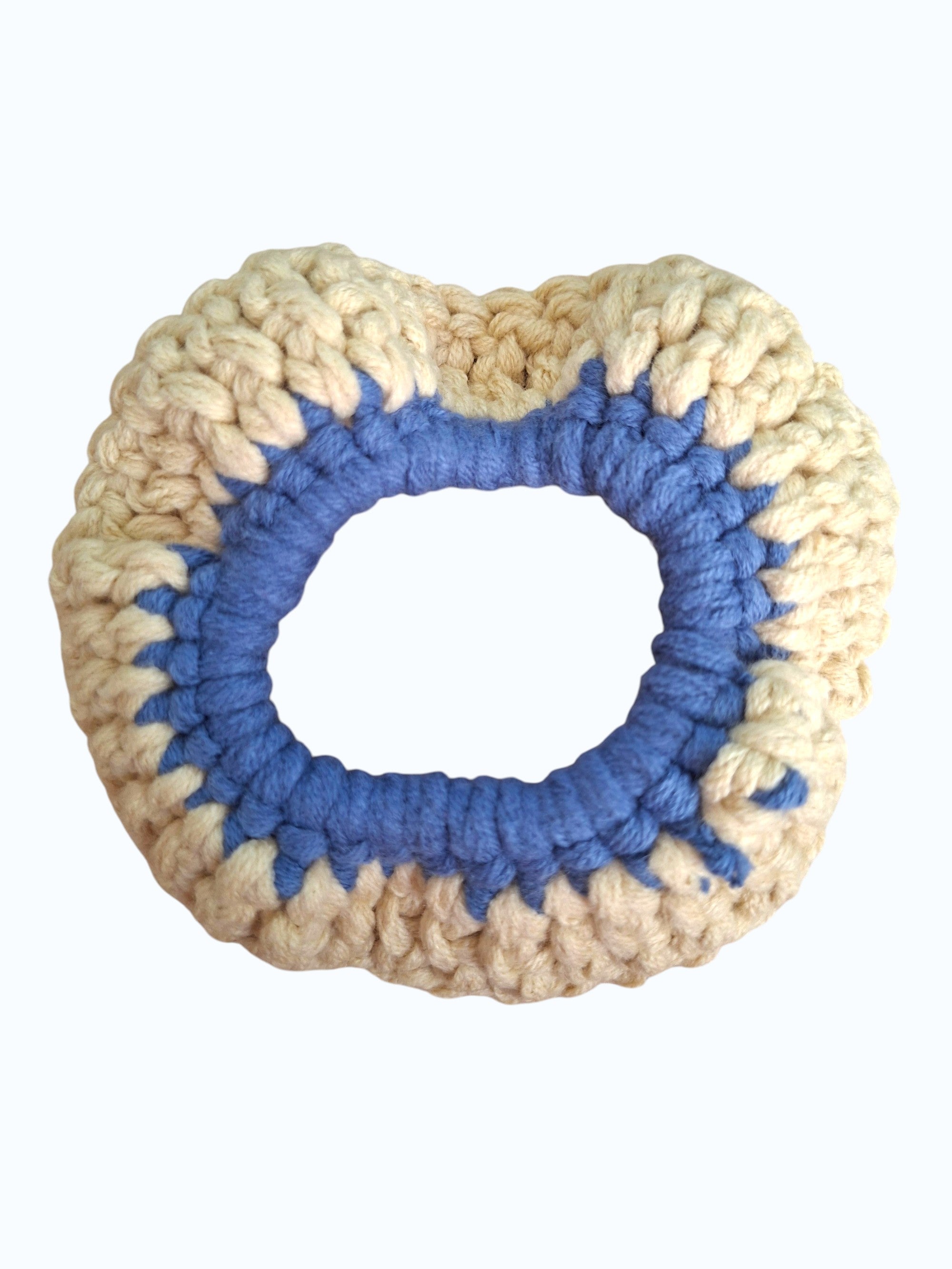Chouchou en Crochet Crème et Bleu Coton
