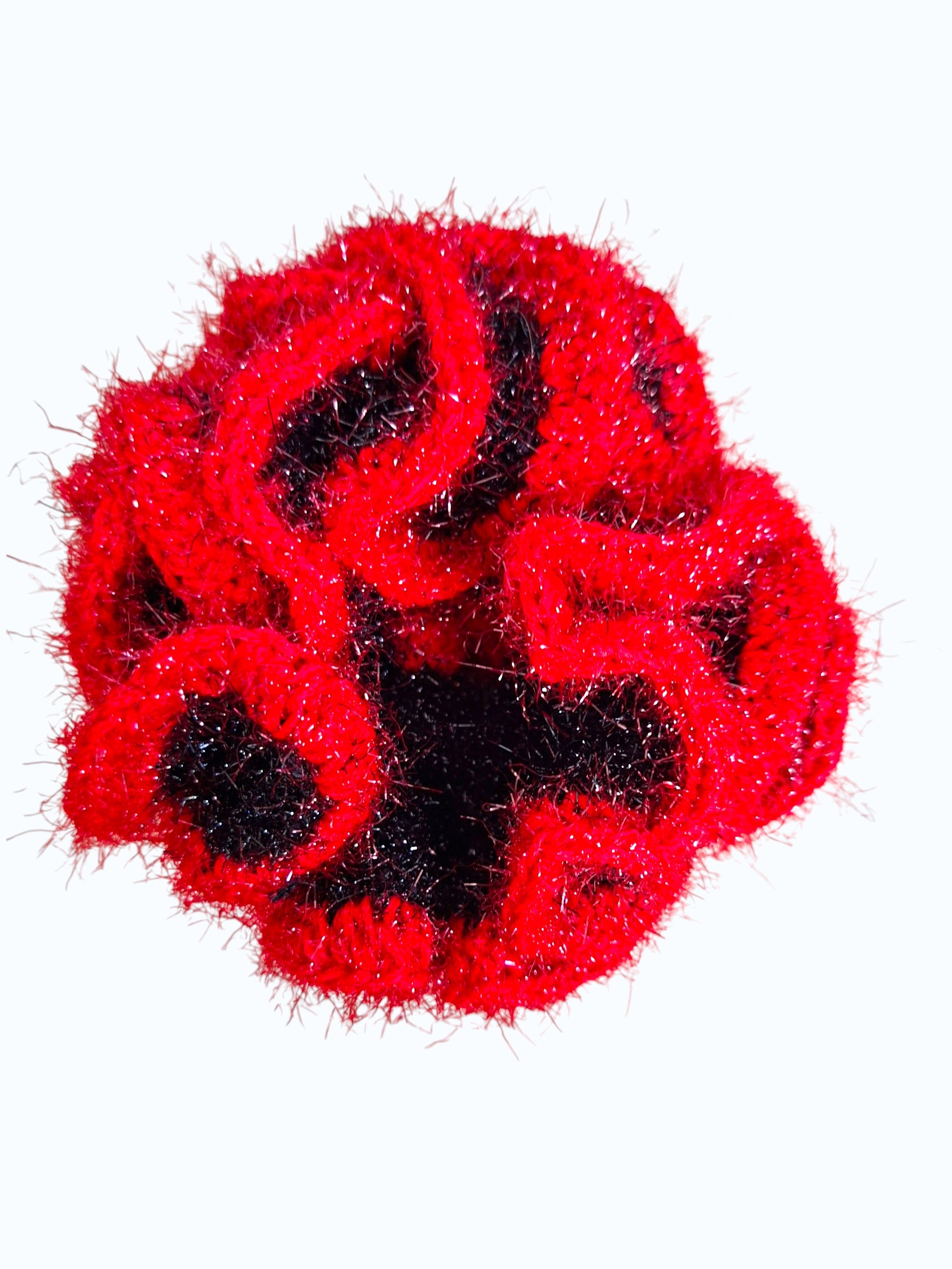 Chouchou en Crochet Rouge et Noir Pailleté
