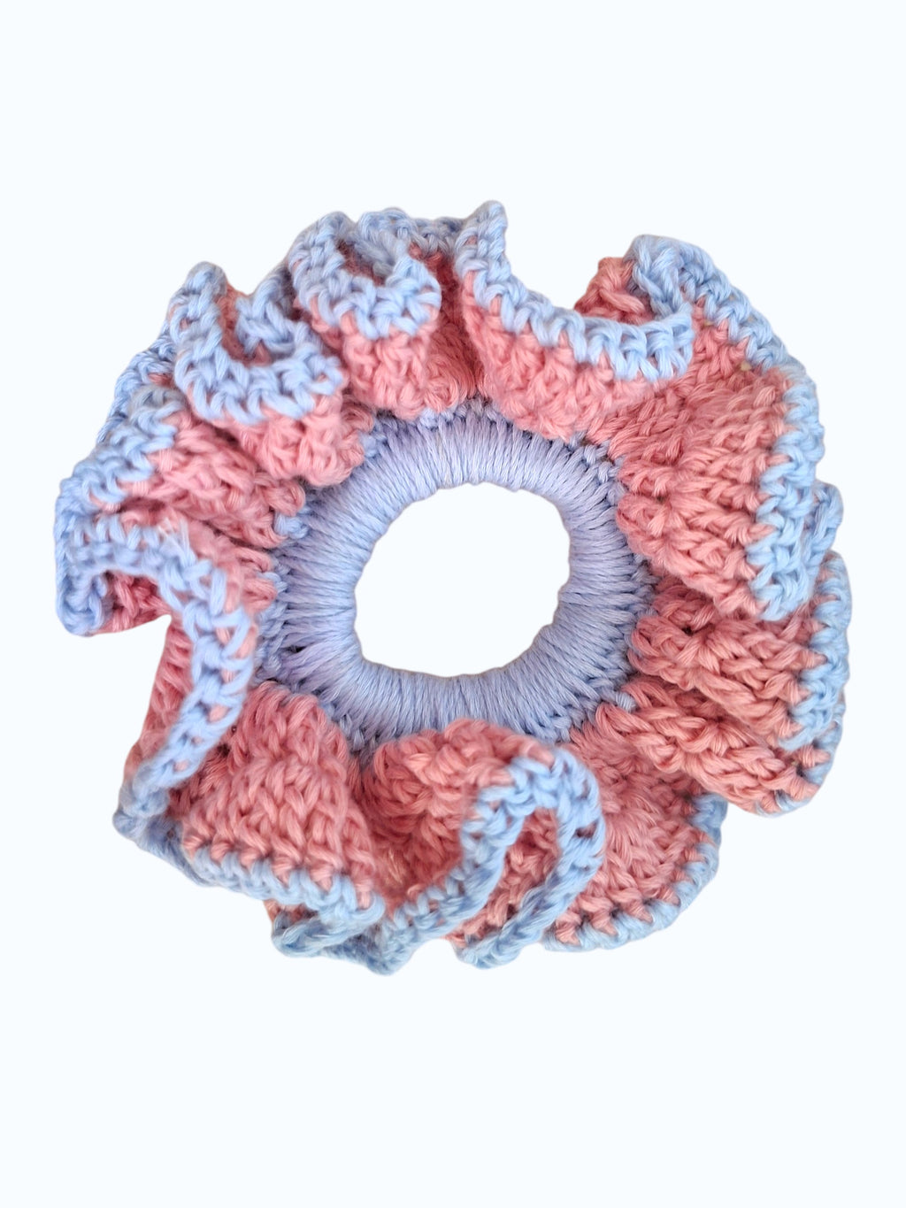 Chouchou en Crochet Fleur Rose et Bleu