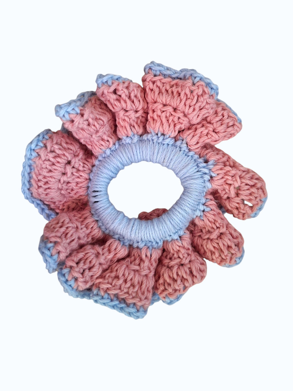 Chouchou en Crochet Fleur Rose et Bleu