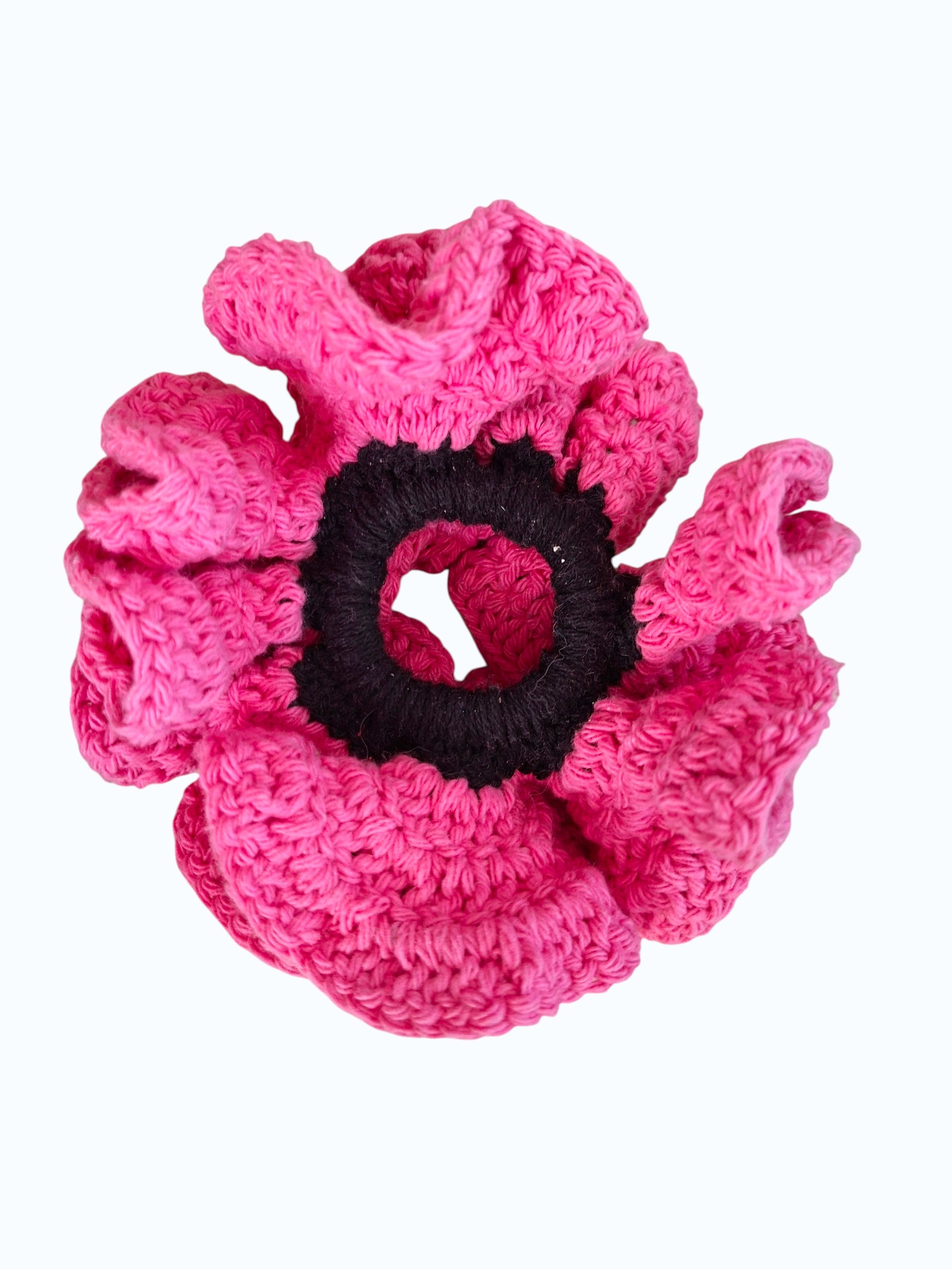 Chouchou en Crochet Fleur Rose et Noir