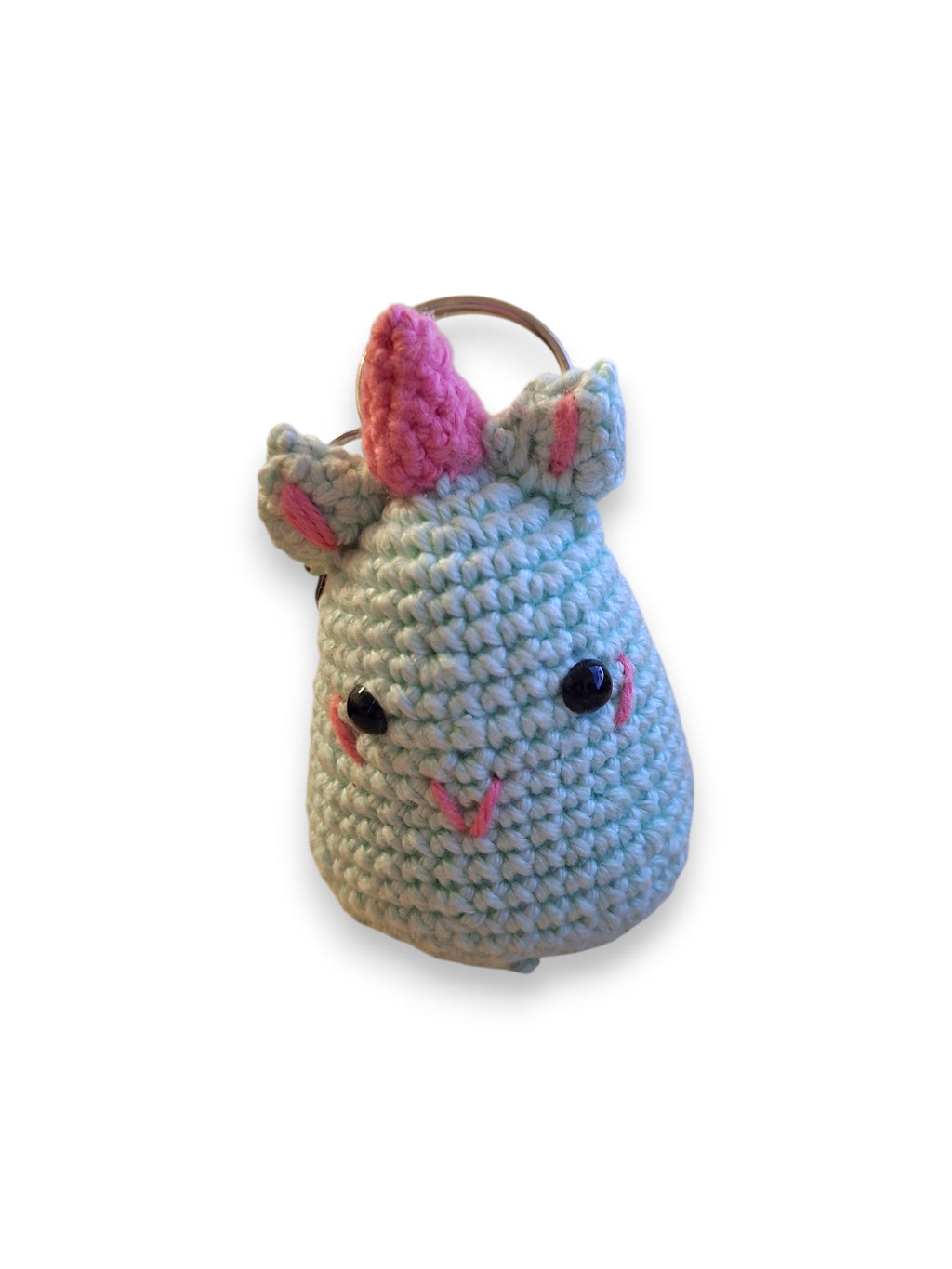 Licorne amigurumi porte-clé crochet bleu pastel vue de face