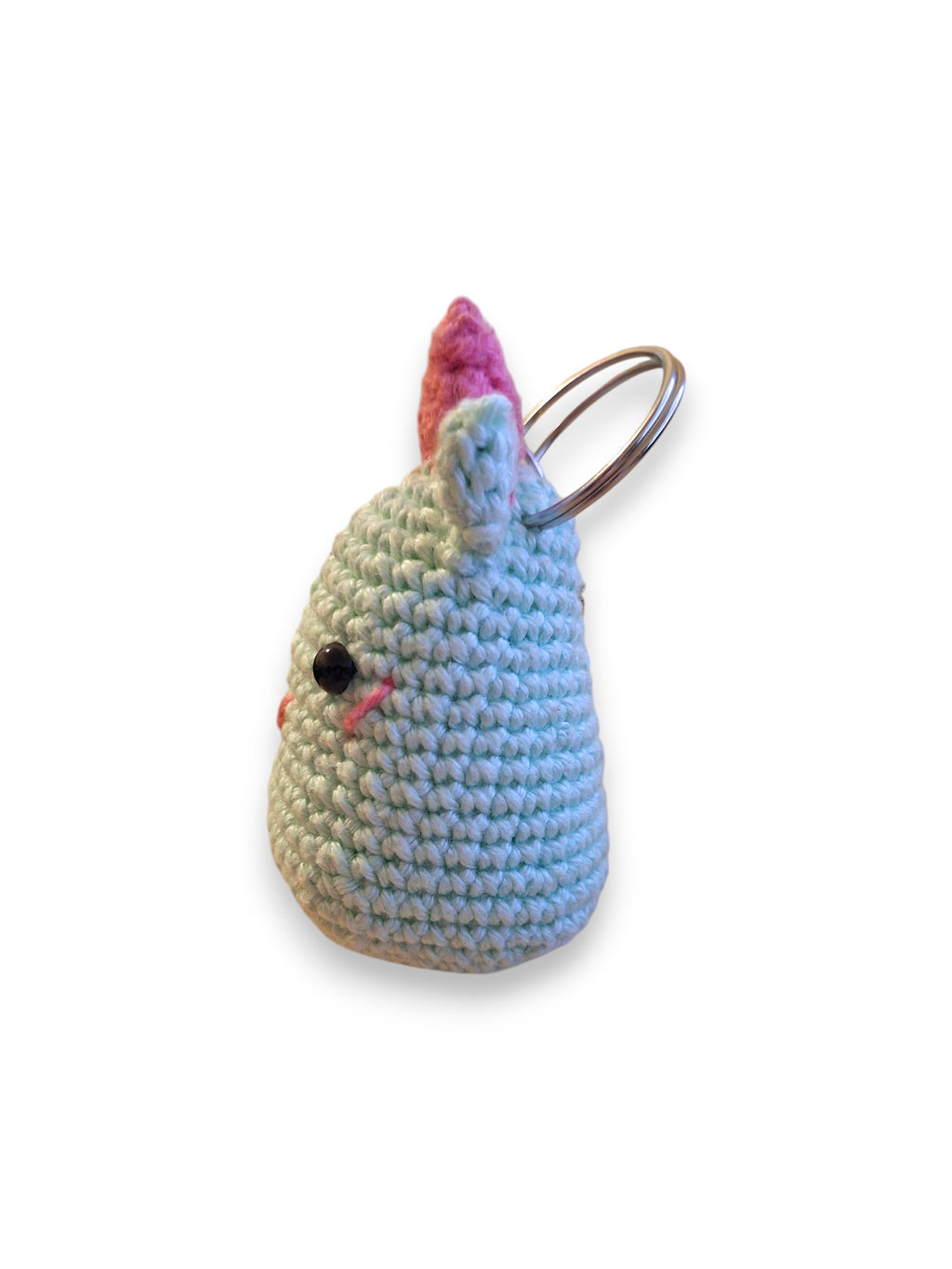 Licorne amigurumi porte-clé crochet bleu pastel vue de dessus